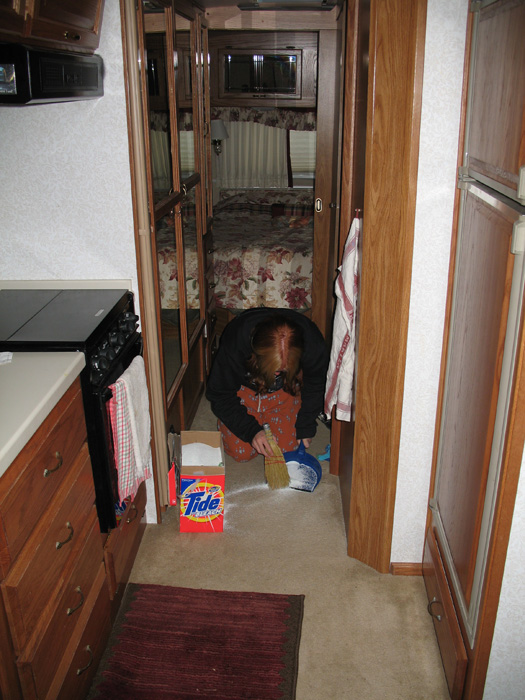 Detergent tumbled out of the closet