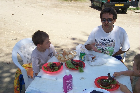 Sitting down to eat lunch by the beach