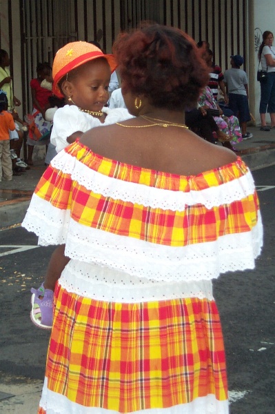 A woman and her child dressed in typical Guadeloupe plad