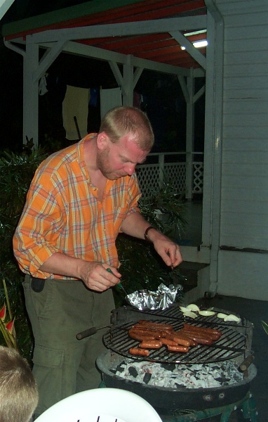 Bengt prepares Merguez saucages on the grill